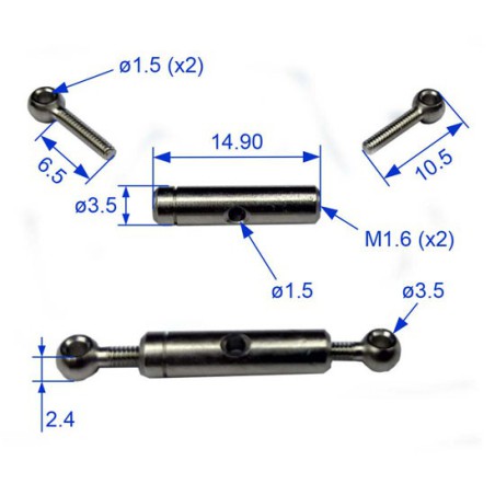 Accessoire embarqué Tendeur M1.6 x 15mm (2 pcs)