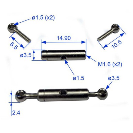 Embedded accessory tensioner M1.6 x 15mm (2 pcs) | Scientific-MHD