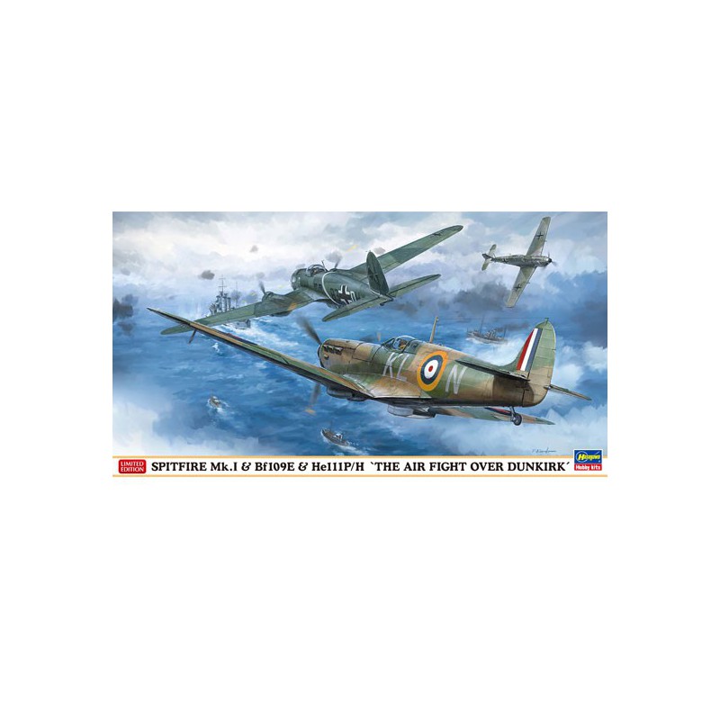 Maquette d'avion en plastique Spitfire MKI + Bf109E + He111P/H DUNKIRK