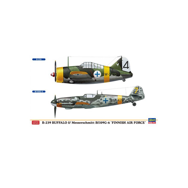 Maquette d'avion en plastique B-239 BUFFALO & Messerschmitt Bf109G-6 1/72