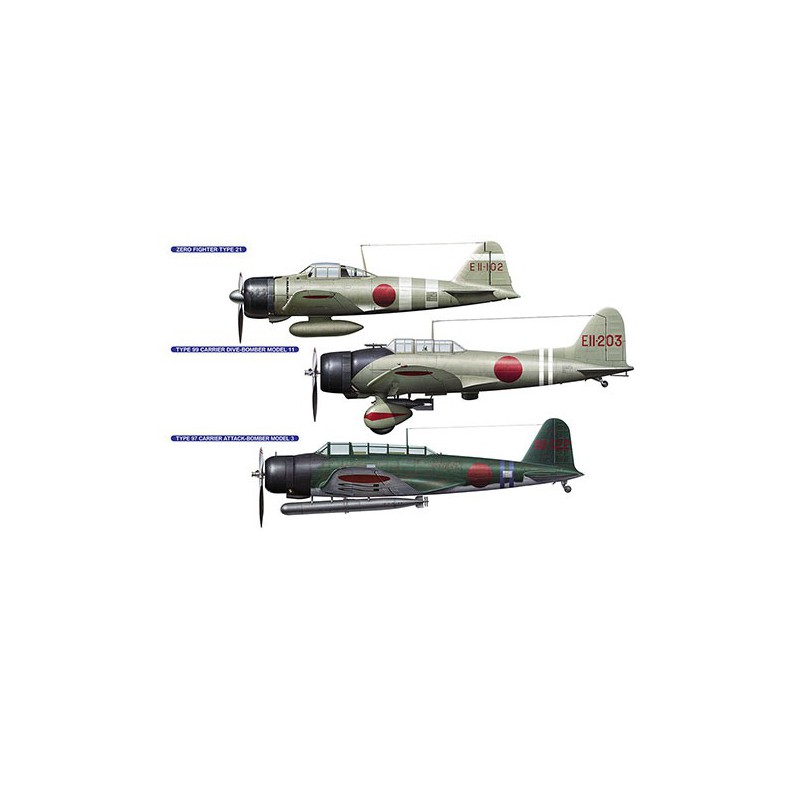 Maquette d'avion Zero fighter type 21 & Type 99 Carrier Dive-bomber model 11 & Type 97 Carrier attack-bomber model 3 1/48
