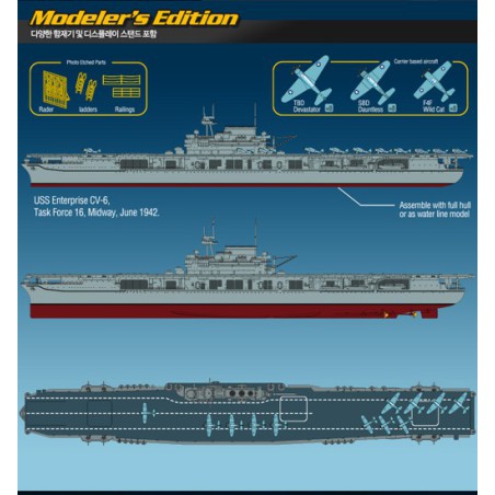 Maquette de Bateau en plastique USS Enterprise CV-6 M.E. 1/700