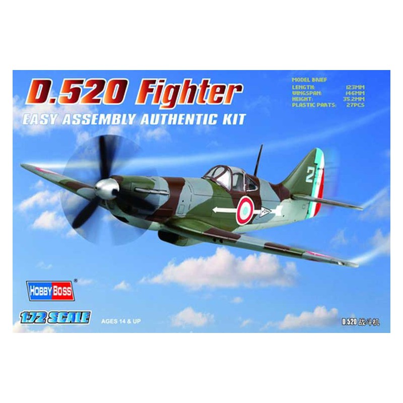 Maquette d'avion en plastique Dewoitine D 520 1/72