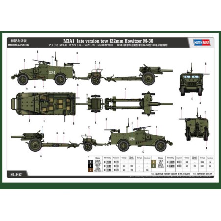 Maquette de camion en plastique M3A1 late version tow 122mm Howitzer M-30 1/35