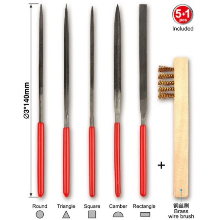 Set model of 5 fine files + metal brush | Scientific-MHD