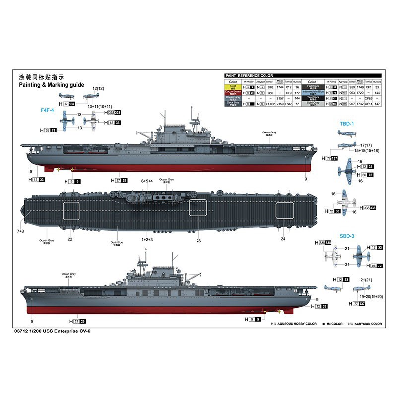 Maquette de Bateau en plastique USS Enterprise CV-6 1/200 Maquette de Bateau en plastique USS Enterprise CV-6 1/200