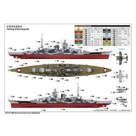 Maquette de Bateau en plastique German Scharnhorst Battleship 1/200