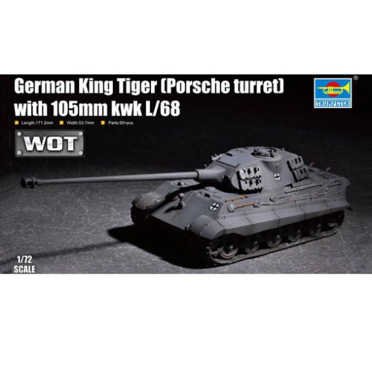 Maquette de Char en plastique German King Tiger with 105mm kwk L/68 1/72 Maquette de Char en plastique German King Tiger with 105mm kwk L/68 1/72