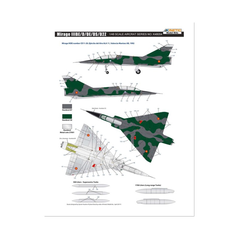 Maquette d'avion en plastique MIRAGE IIIBE/D/DE/DS/D2Z 1/48