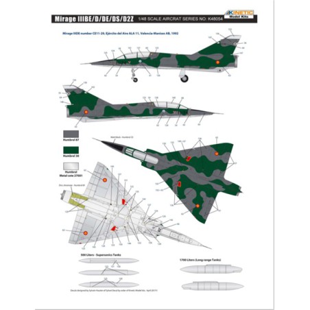 Maquette d'avion en plastique MIRAGE IIIBE/D/DE/DS/D2Z 1/48