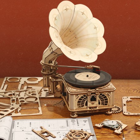 Puzzle 3D mécanique intermédiaire pour maquette Le Gramophone électrique