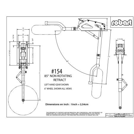 Accessoire embarqué TRAIN RENTRANT PNEUMATIQUE BI-JAMBES 9 à 20Kg - 85° - 279mm