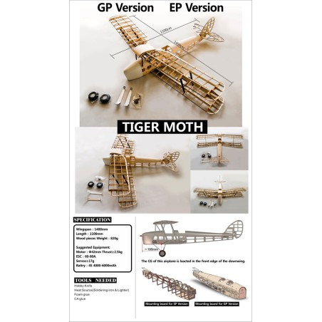 Avions électrique radiocommandé TIGER MOTH R/C KIT 1400 mm