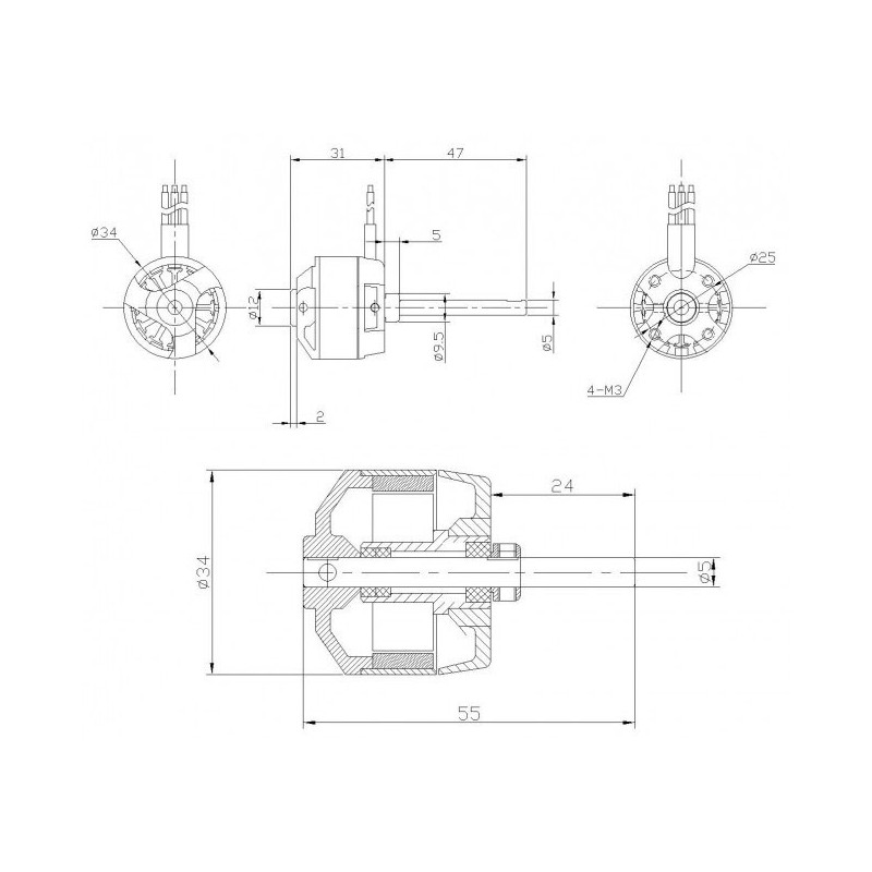 Moteur électrique radiocommandé Moteur DM2610 Kv1000