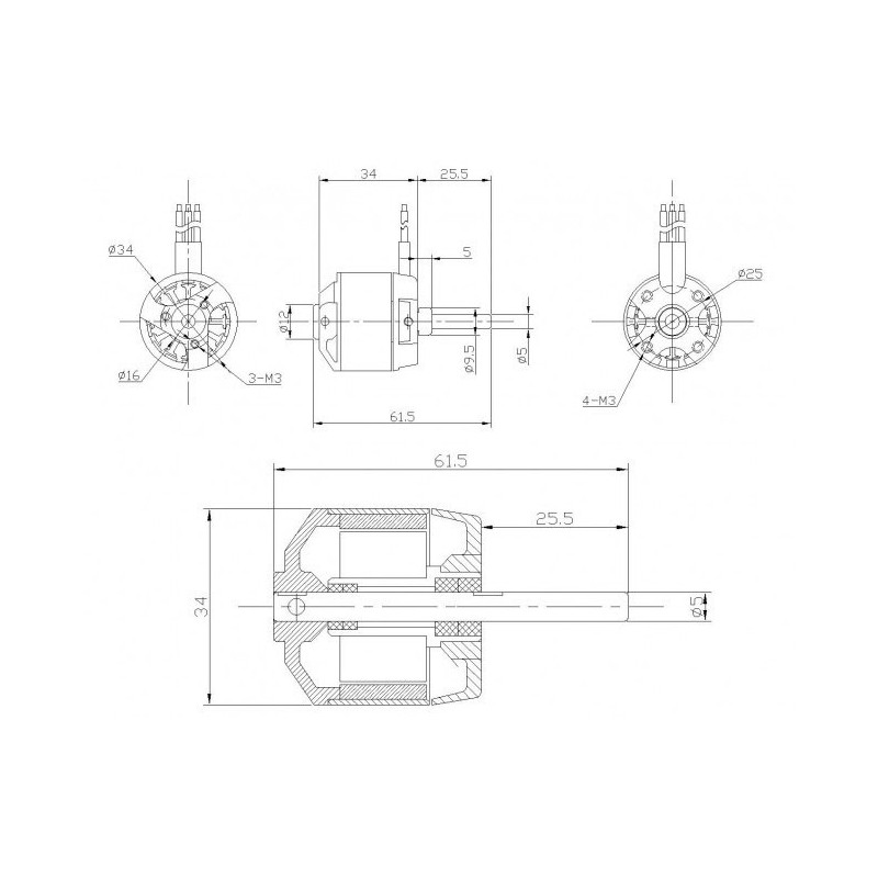 Moteur électrique radiocommandé Moteur DM2615 Kv1050