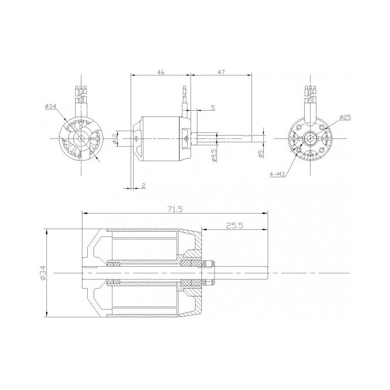 Moteur électrique radiocommandé Moteur DM2625 Kv1050