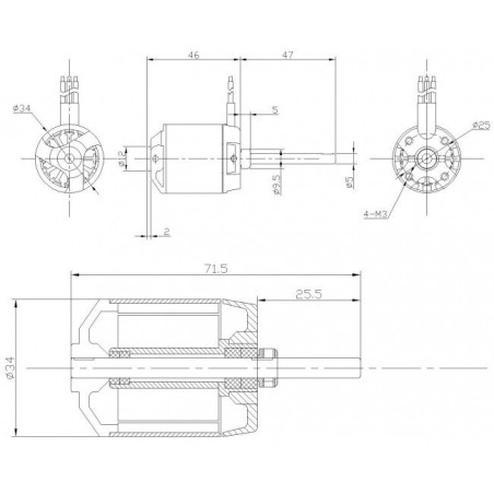 Draft electric motor DM2625 KV1050 engine | Scientific-MHD