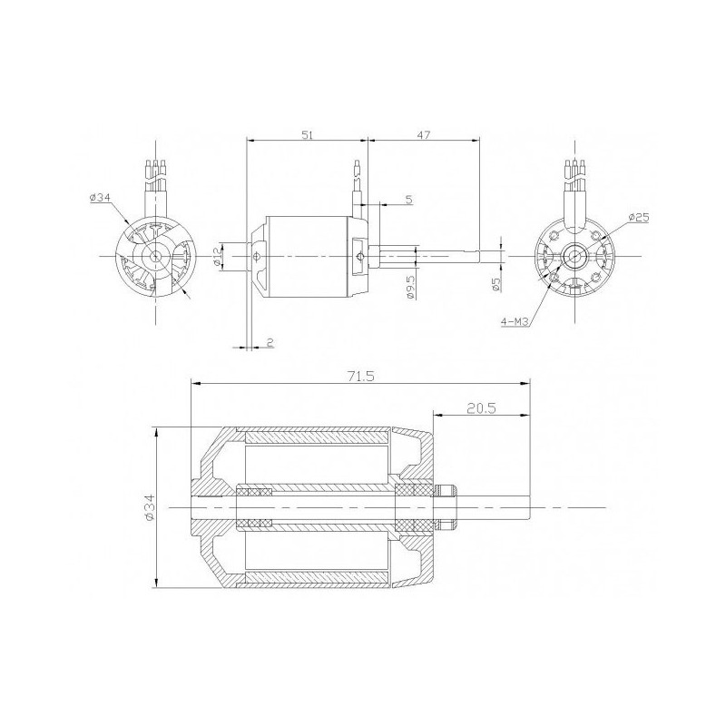 Moteur électrique radiocommandé Moteur DM2630 Kv600
