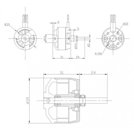 Moteur électrique radiocommandé Moteur DM2810 Kv1000