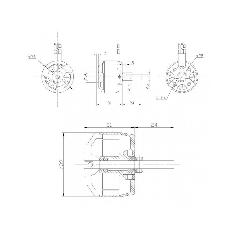 Moteur électrique radiocommandé Moteur DM2810 Kv1200