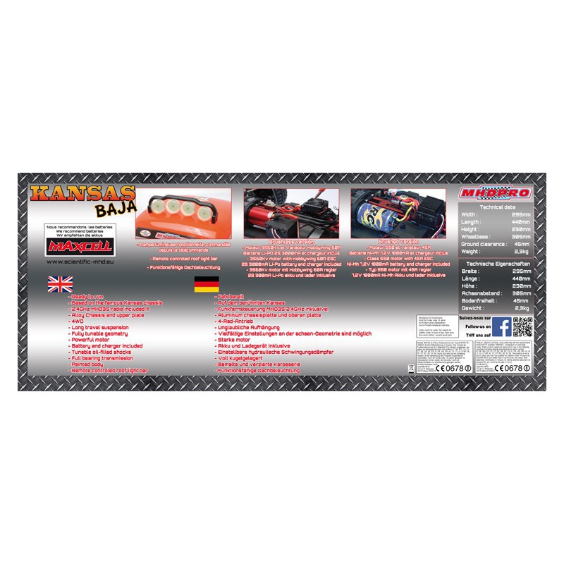 Voiture électrique radiocommandée KANSAS BAJA BL RTR 1/10