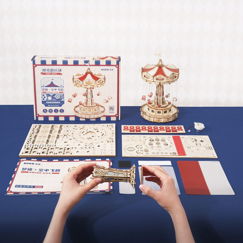 Puzzle 3D mécanique intermédiaire Manège à balançoires musical et lumineux Puzzle 3D mécanique intermédiaire Manège à balançoires musical et lumineux