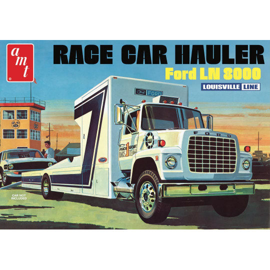 Plastikmodell des Lastwagens Ford LN 8000 Race car Hauler 1:25 Plastikmodell des...