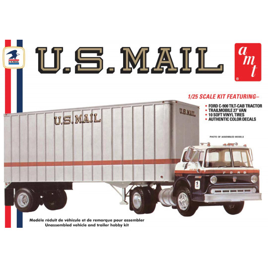 Plastikmodell eines Ford C900 Lkw mit Anhänger US Mail 1:25 Plastikmodell eines Ford...