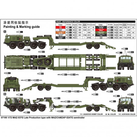 Maquette plastique de camion militaire Russe MAZ-537G fin de production  avec remorque MAZ/ChMZAP-5247G 1:72