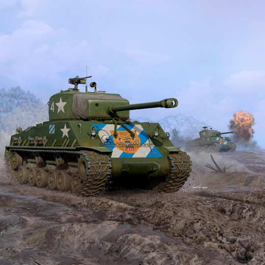 Maquette plastique de char M4A3E8 Medium Tank dernière version 1:16 Maquette plastique de char...