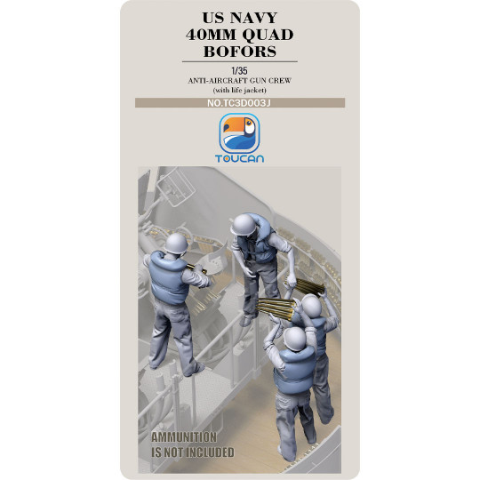 US NAVY 40MM QUAD BOFORS anti-aircraft gun crew with life jackets set 3J 1:35 US NAVY 40MM QUAD BOFORS...