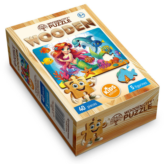 Sirène et Dauphin Puzzle Enfant 40/5 Wooden City Sirène et Dauphin Puzzle...