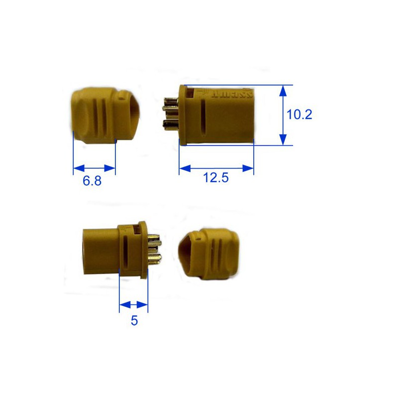 Chargeur pour accu pour appareil radiocommandé Connecteur MT30 3 pôles M+F (1 paire)
