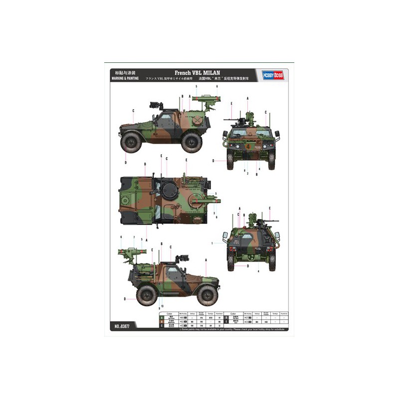 Maquette de Char en plastique VBL Français + Milan 1/35 Maquette de Char en plastique VBL Français + Milan 1/35